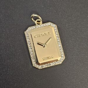 CHANEL Vintage Gold Swiss Watch Face Crystal Charm Pendant Karl Lagerfeld Era
